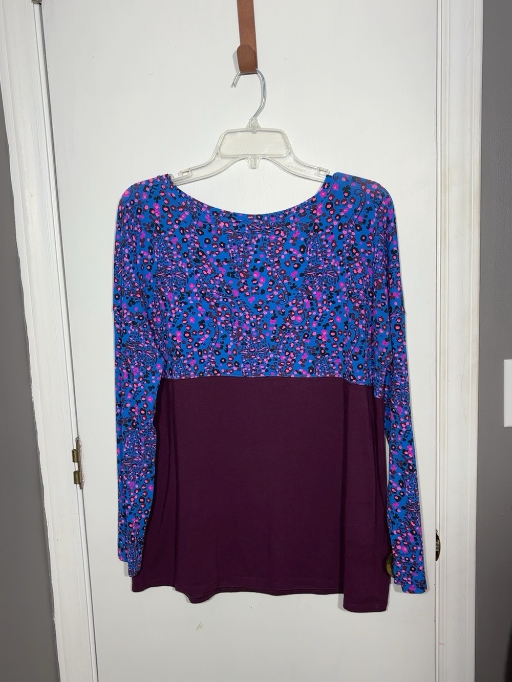 Lilly Pulitzer Women's L Blue Pink Leopard Print Colorblock Tunic Top